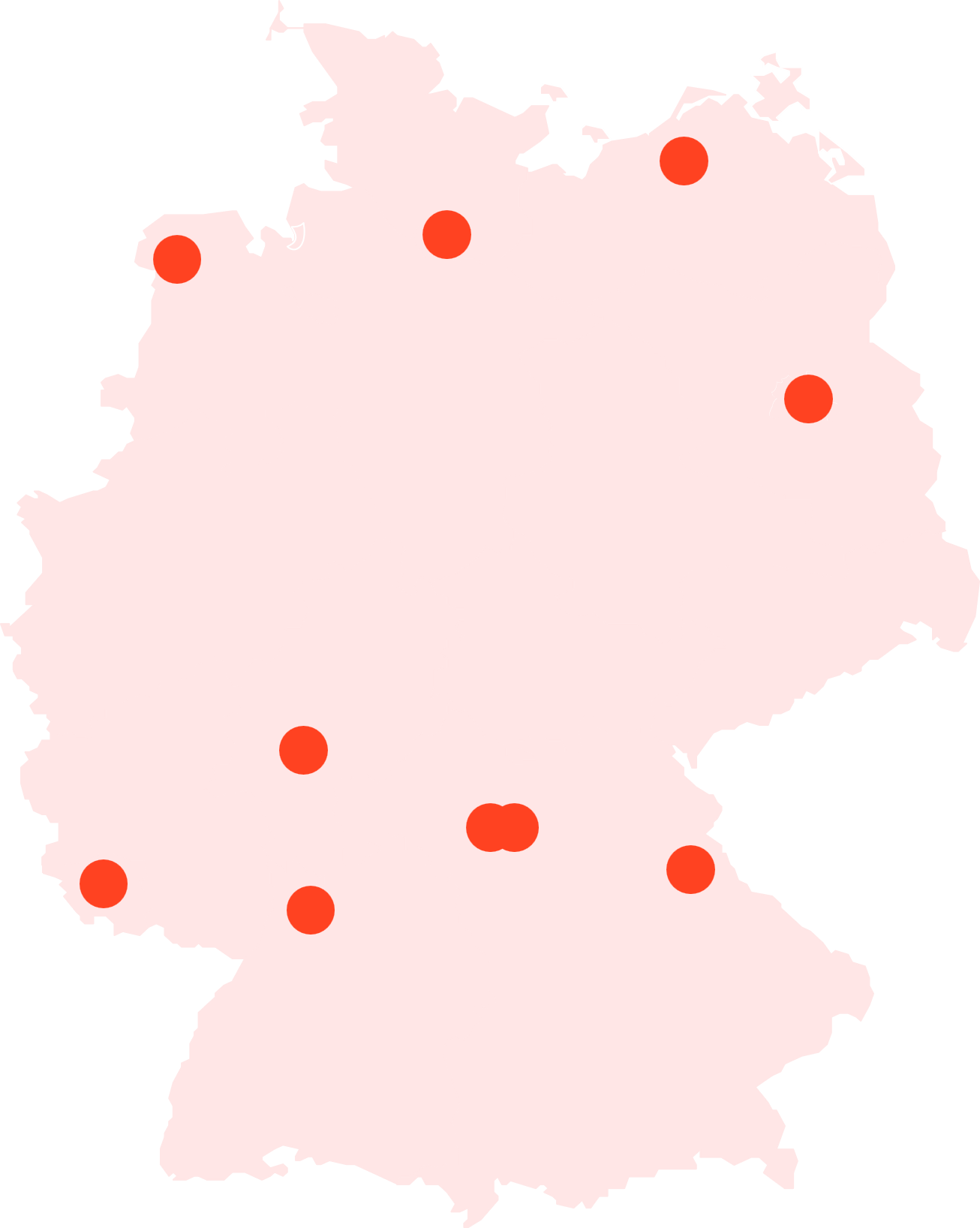 Karte von Deutschland mit markierten Standorten der Teccle Group